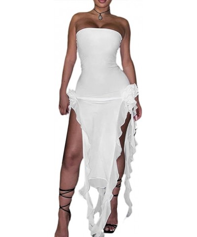 Women Sexy Tube Top Dress Strapless Backless Fringe Tassel Split Bodycon Long Dress Summer Party Club Dresses White $10.37 Dr...