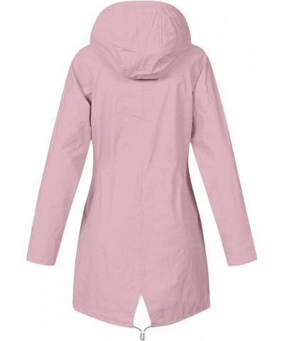 Waterproof Rain Jacket for Women Lightweight Plus Size Windbreaker Zip Up Drawstring Hooded Raincoat with Pockets W03-pink $1...