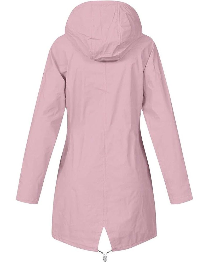 Waterproof Rain Jacket for Women Lightweight Plus Size Windbreaker Zip Up Drawstring Hooded Raincoat with Pockets W03-pink $1...