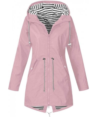 Waterproof Rain Jacket for Women Lightweight Plus Size Windbreaker Zip Up Drawstring Hooded Raincoat with Pockets W03-pink $1...