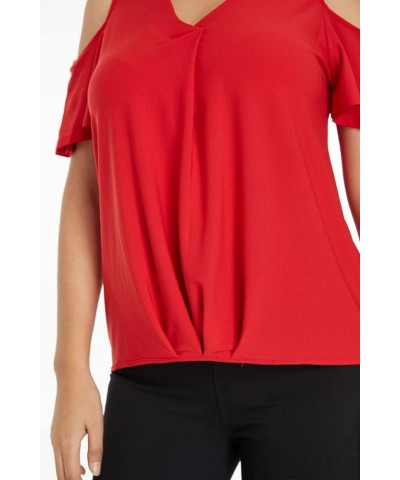 Summer Open Shoulder Tops for Women-V Neckline Fitted Cold Shoulder Tops, Stretchy Casual Tops for Women Red $10.98 Tops