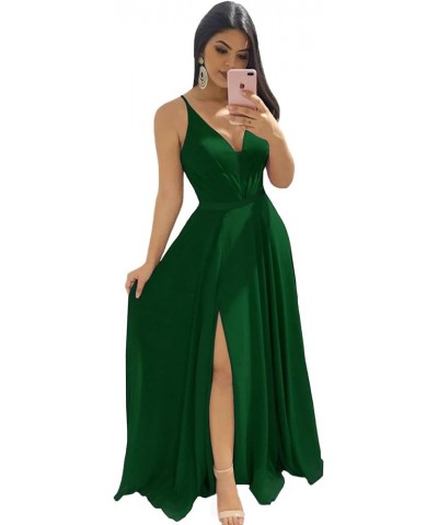 Women's V-Neck Bridesmaid Dresses for Women Long Simple A-Line Formal Dresses with Slit Cf078 Green $20.50 Dresses