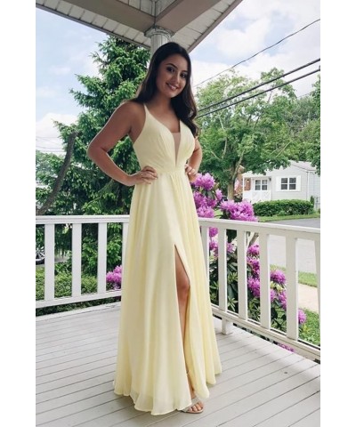 Women's V-Neck Bridesmaid Dresses for Women Long Simple A-Line Formal Dresses with Slit Cf078 Green $20.50 Dresses