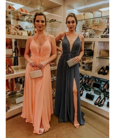 Women's V-Neck Bridesmaid Dresses for Women Long Simple A-Line Formal Dresses with Slit Cf078 Green $20.50 Dresses