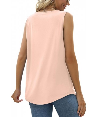 Summer Tank Tops for Women Loose Fit Pleated Square Neck Sleeveless Tops Curved Hem Flowy 06-pink $11.19 Tanks