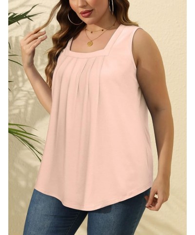 Summer Tank Tops for Women Loose Fit Pleated Square Neck Sleeveless Tops Curved Hem Flowy 06-pink $11.19 Tanks