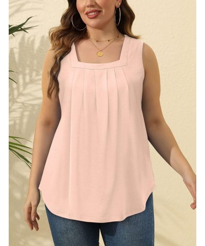 Summer Tank Tops for Women Loose Fit Pleated Square Neck Sleeveless Tops Curved Hem Flowy 06-pink $11.19 Tanks