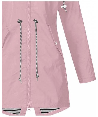 Waterproof Rain Jacket for Women Lightweight Plus Size Windbreaker Zip Up Drawstring Hooded Raincoat with Pockets W03-pink $1...