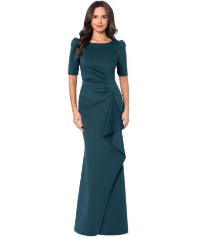 Women's 3/4 Sleeve Long Scuba Dress with Side Ruching Hunter $81.32 Dresses