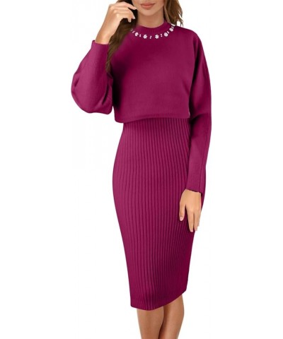 Womens Knitted Dress Pullover Top and Dress Bodycon 2 Piece Set Sweater Midi Dress Jumper Knitted Dress Set 02 A-red $21.72 S...