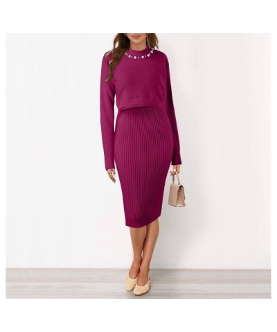 Womens Knitted Dress Pullover Top and Dress Bodycon 2 Piece Set Sweater Midi Dress Jumper Knitted Dress Set 02 A-red $21.72 S...