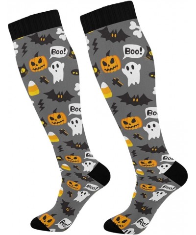 Halloween Ghost Boo Women's Compression Socks Athletic Tube Sock Knee High Socks Sport Socks Multicolor_011 $9.71 Activewear