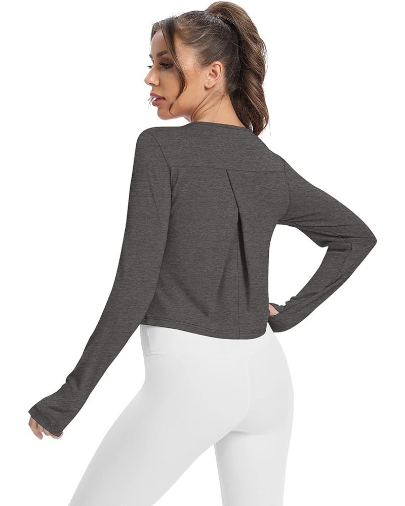 Womens Cropped Long Sleeve Workout Top Athletic Gym Running Shirts with Thumb Hole Dark Heather Gray $10.39 Activewear