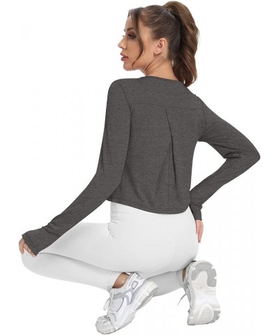 Womens Cropped Long Sleeve Workout Top Athletic Gym Running Shirts with Thumb Hole Dark Heather Gray $10.39 Activewear