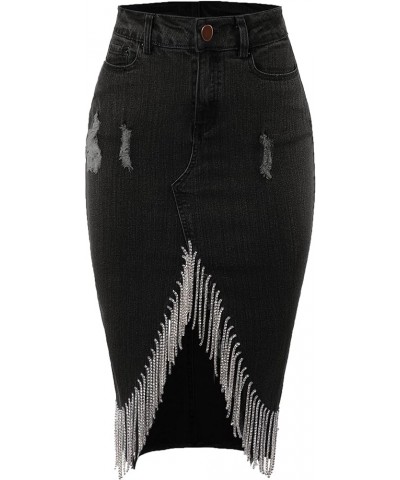 Women's Slim Fit Rayon Knee Length Unhem Back Slit Denim Jean Pencil Skirt Yawskm0012 Heather Black $19.27 Skirts