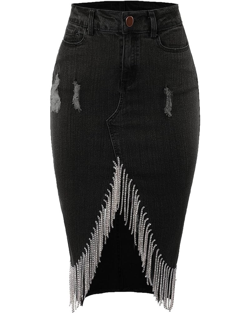 Women's Slim Fit Rayon Knee Length Unhem Back Slit Denim Jean Pencil Skirt Yawskm0012 Heather Black $19.27 Skirts