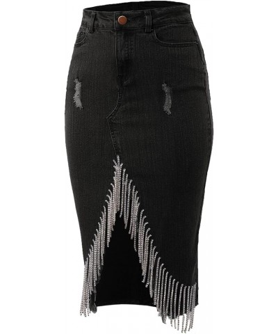 Women's Slim Fit Rayon Knee Length Unhem Back Slit Denim Jean Pencil Skirt Yawskm0012 Heather Black $19.27 Skirts