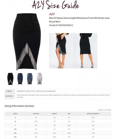 Women's Slim Fit Rayon Knee Length Unhem Back Slit Denim Jean Pencil Skirt Yawskm0012 Heather Black $19.27 Skirts