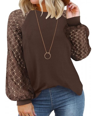 Plus Size Tops For Women Lace Long Sleeve Blouses Casual Loose Tunic Fall Dressy Shirts XL-5XL A3-coffee $13.44 Tops