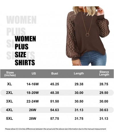 Plus Size Tops For Women Lace Long Sleeve Blouses Casual Loose Tunic Fall Dressy Shirts XL-5XL A3-coffee $13.44 Tops