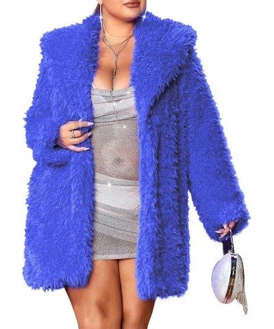 690 - Plus Size Open Front Statement Waterfall Collar Long Sleeves Fuzzy Coat Jacket Hot Pink Fuchsia Mid - Royal Blue $20.50...