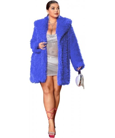 690 - Plus Size Open Front Statement Waterfall Collar Long Sleeves Fuzzy Coat Jacket Hot Pink Fuchsia Mid - Royal Blue $20.50...