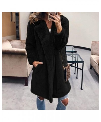 Womens Winter Warm Long Sleeve Coat Faux Fur Turn Down Collar Overcoat Plus Size Fluffy Sweater Top Jacket Leopard Black $26....