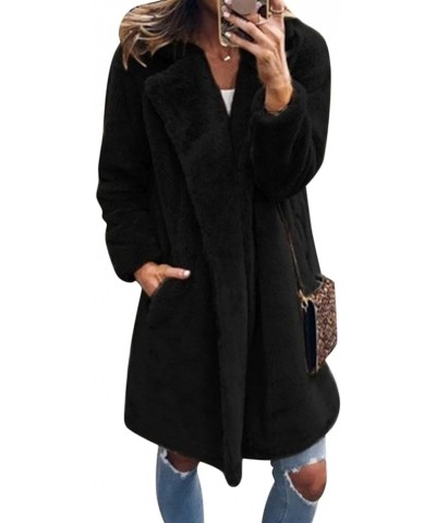 Womens Winter Warm Long Sleeve Coat Faux Fur Turn Down Collar Overcoat Plus Size Fluffy Sweater Top Jacket Leopard Black $26....