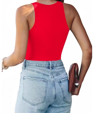 Tank Top Body Suits Women Sexy Crew Neck Racerback Halter Ribbed Sleeveless Bodysuit for Women Sleeveless Red $13.99 Bodysuits