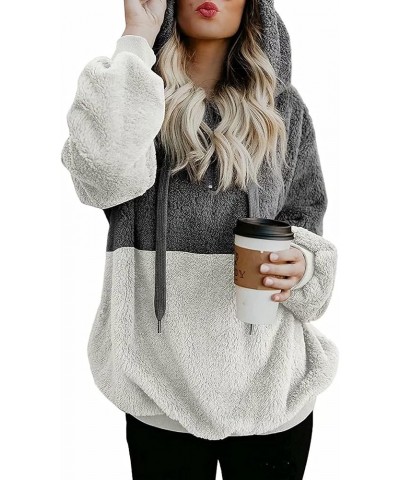 Womens Oversized Sherpa Pullover Hoodie with Pockets Fuzzy Fleece Warm Casual Loose Hooded Sweatshirt Hoodies C2-dark Gray $1...