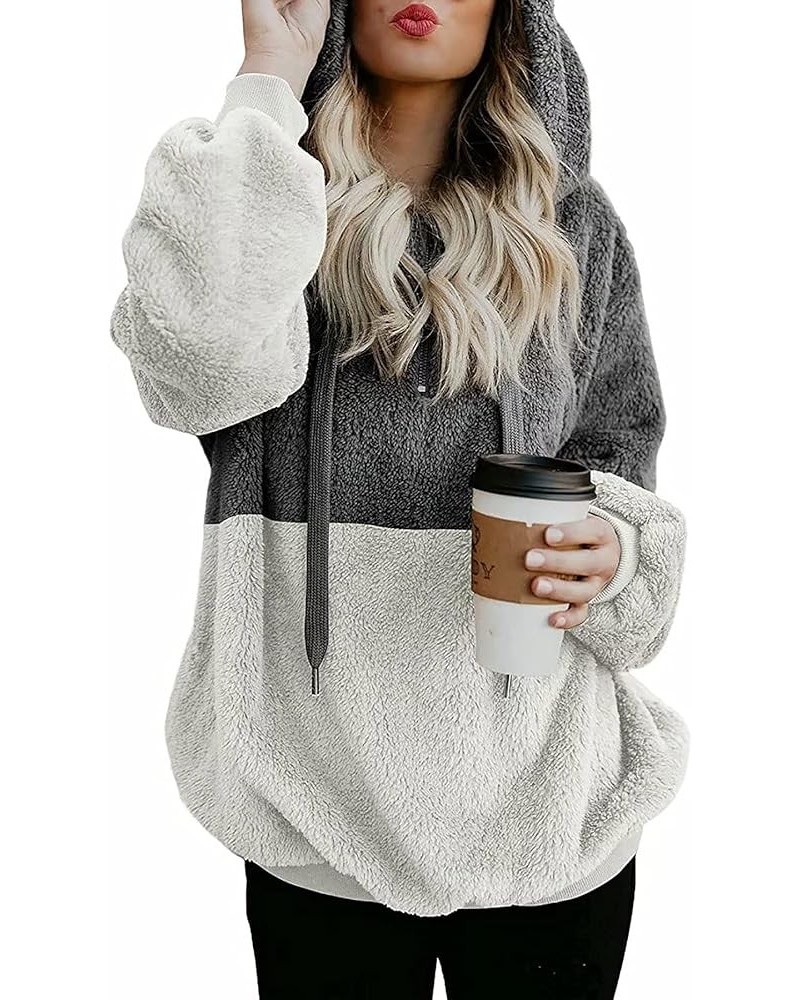 Womens Oversized Sherpa Pullover Hoodie with Pockets Fuzzy Fleece Warm Casual Loose Hooded Sweatshirt Hoodies C2-dark Gray $1...