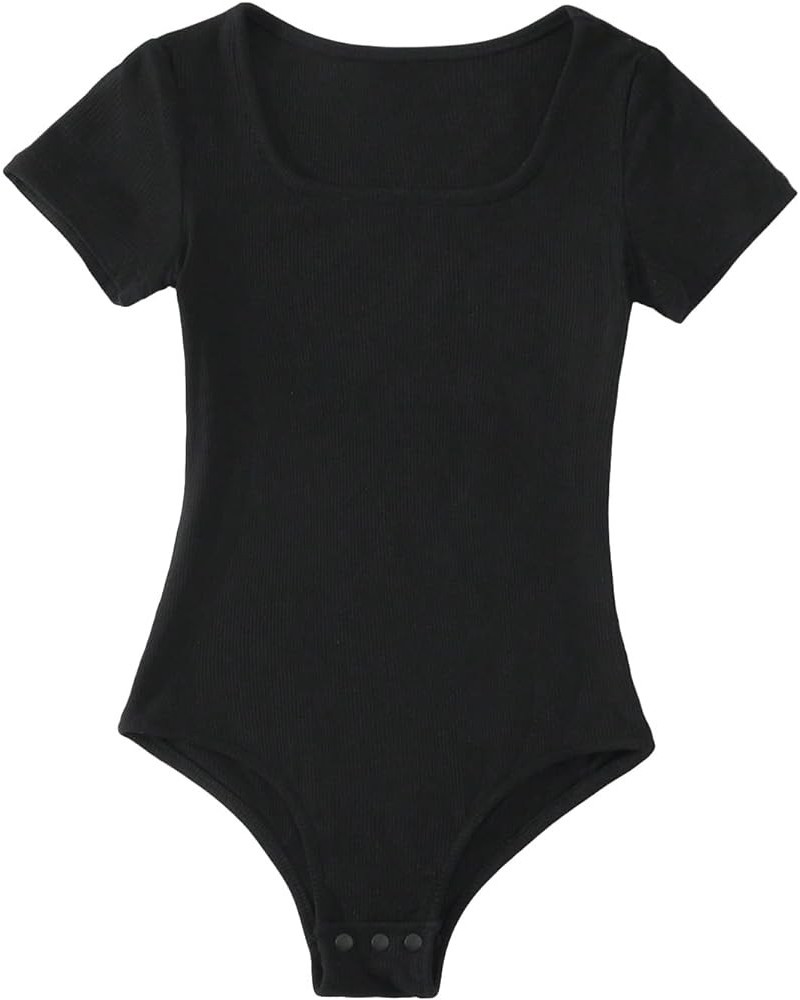 Girl's Casual Short Sleeve Scoop Neck Tee Shirt Bodysuit Jumpsuit Black $9.01 Bodysuits