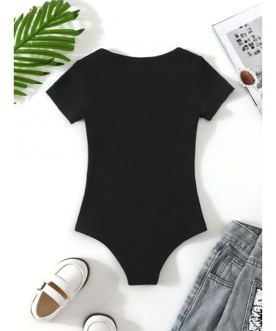 Girl's Casual Short Sleeve Scoop Neck Tee Shirt Bodysuit Jumpsuit Black $9.01 Bodysuits