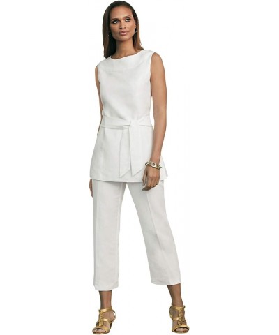 Women's Plus Size Two Piece Sleeveless Tunic Top Capri Pants Linen Blend Set White $46.00 Suits