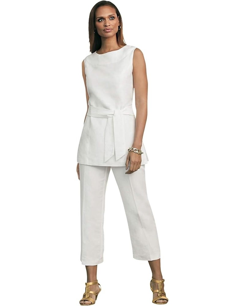 Women's Plus Size Two Piece Sleeveless Tunic Top Capri Pants Linen Blend Set White $46.00 Suits