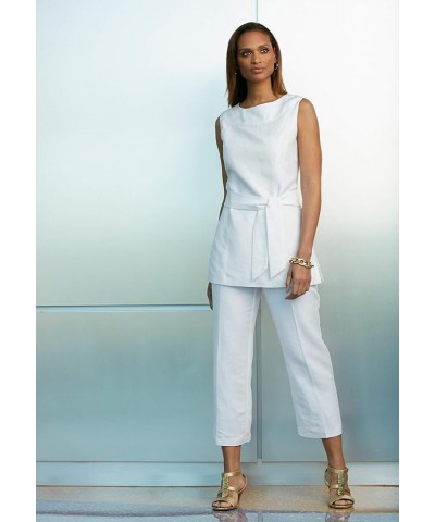 Women's Plus Size Two Piece Sleeveless Tunic Top Capri Pants Linen Blend Set White $46.00 Suits