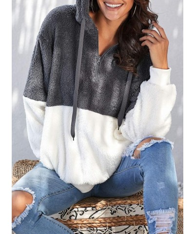 Womens Oversized Sherpa Pullover Hoodie with Pockets Fuzzy Fleece Warm Casual Loose Hooded Sweatshirt Hoodies C2-dark Gray $1...