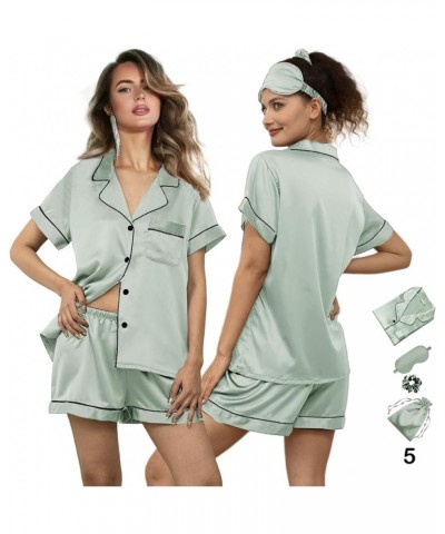 5Pcs Womens Soft Satin Pajama Set XS-4XL Button-Down Silk Pajamas Floral Sleepwear Bridal Pjs Lounge Pj Sets Blush-b $11.25 S...