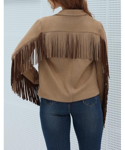 Women's Faux Suede Tassel Cropped Jacket Casual Long Sleeve Open Front Fringe Motorcycle Biker Jacket Coat Tops Brown $21.11 ...