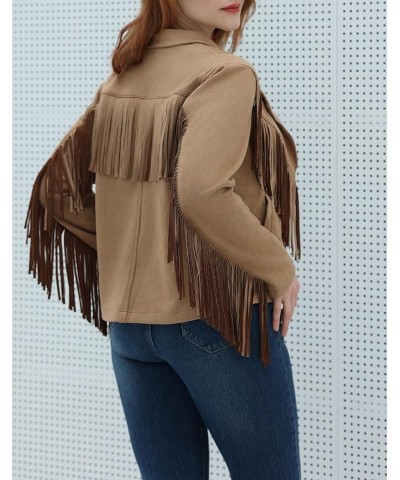 Women's Faux Suede Tassel Cropped Jacket Casual Long Sleeve Open Front Fringe Motorcycle Biker Jacket Coat Tops Brown $21.11 ...