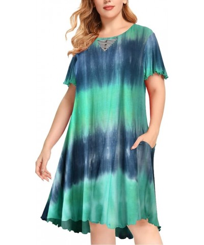 Short Sleeve Plus Size Nightgown Ruffle Seams Sleeping Shirt Dress with Pockets for Women Sleepwear Multicolored03 $17.09 Sle...