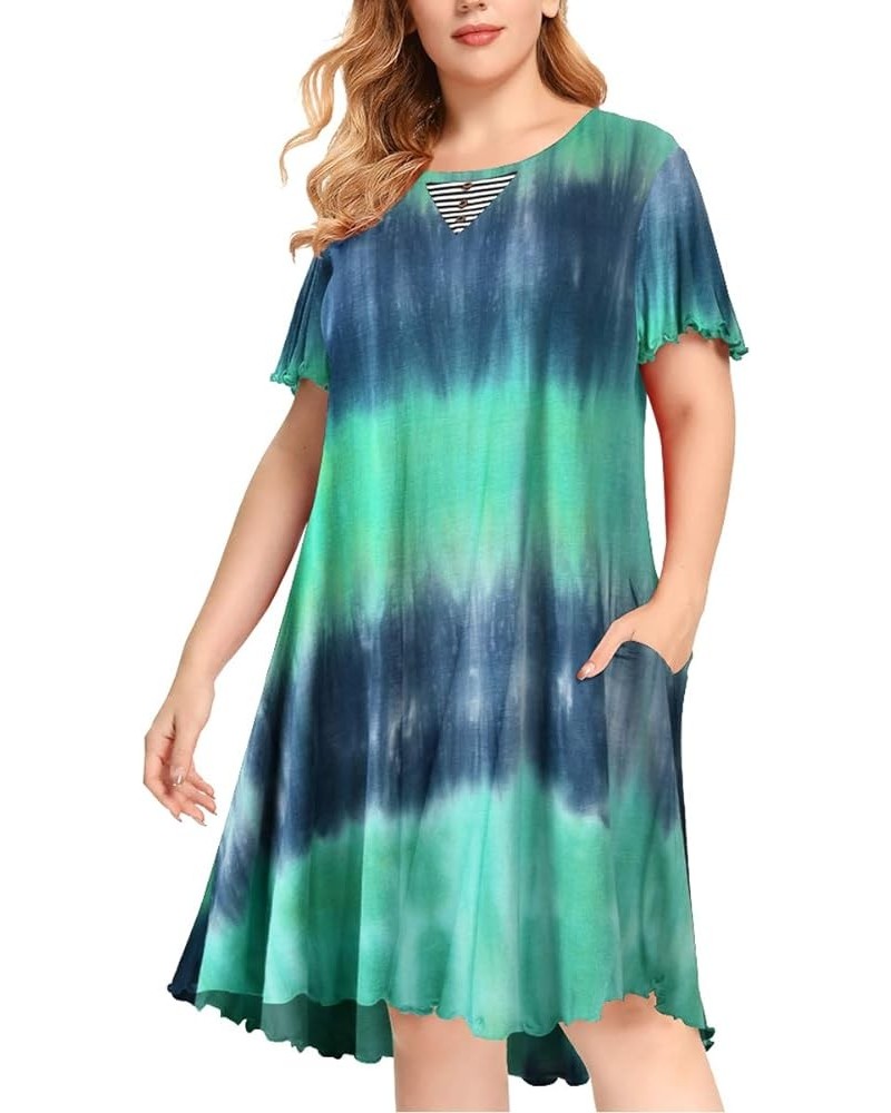 Short Sleeve Plus Size Nightgown Ruffle Seams Sleeping Shirt Dress with Pockets for Women Sleepwear Multicolored03 $17.09 Sle...