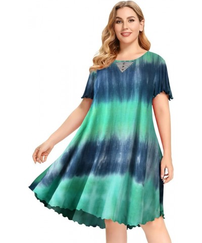 Short Sleeve Plus Size Nightgown Ruffle Seams Sleeping Shirt Dress with Pockets for Women Sleepwear Multicolored03 $17.09 Sle...