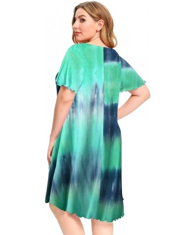 Short Sleeve Plus Size Nightgown Ruffle Seams Sleeping Shirt Dress with Pockets for Women Sleepwear Multicolored03 $17.09 Sle...