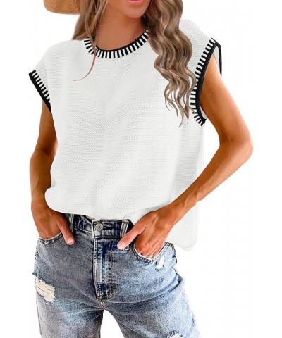 Womens Sleeveless Sweater Vest Summer Cap Sleeve Tops 2024 Clothes Spring Knit Pullover Shirts Braid White $12.59 Sweaters