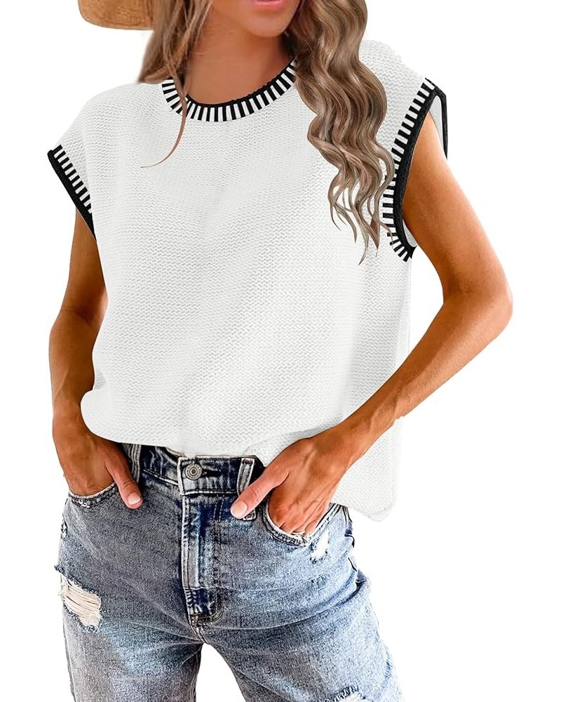 Womens Sleeveless Sweater Vest Summer Cap Sleeve Tops 2024 Clothes Spring Knit Pullover Shirts Braid White $12.59 Sweaters