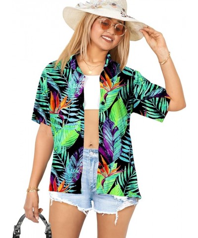 Hawaiian Shirts Womens Colorful Blouse Button Down Short Sleeve Summer Holiday Beach Party Vacation Tops for Women Tropical L...