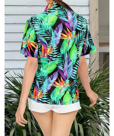 Hawaiian Shirts Womens Colorful Blouse Button Down Short Sleeve Summer Holiday Beach Party Vacation Tops for Women Tropical L...