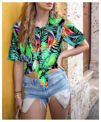 Hawaiian Shirts Womens Colorful Blouse Button Down Short Sleeve Summer Holiday Beach Party Vacation Tops for Women Tropical L...