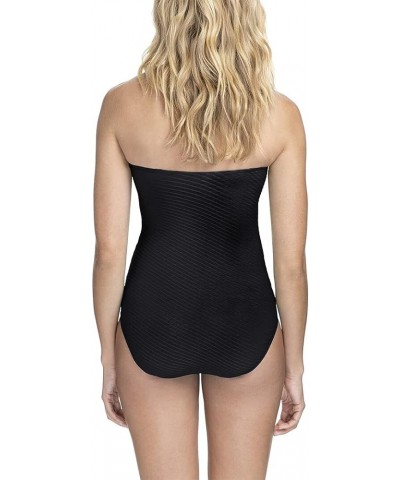 Women's Molded Cup Bandeau One Piece Swimsuit Ribbons Deep Black $38.64 Swimsuits